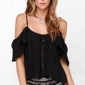 AMUSE SOCIETY LENA BLACK OFF-THE-SHOULDER CROP TOP